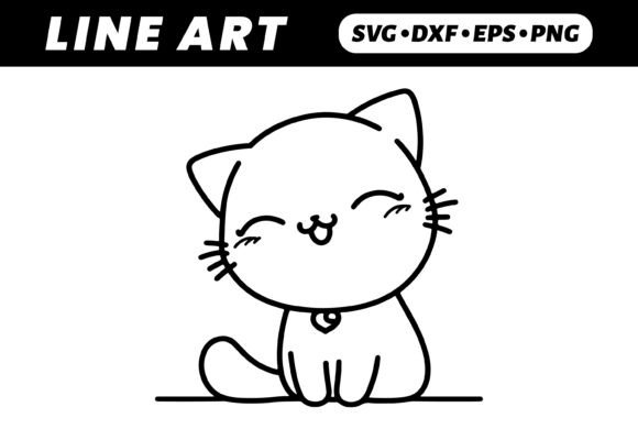 Adorable Cartoon Cat Cute Line Art