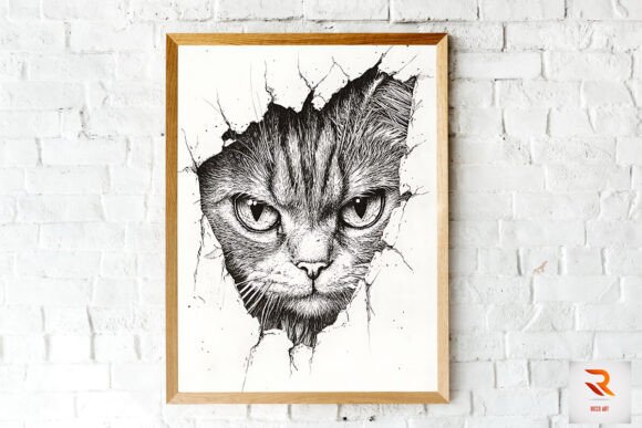 Angry Cat Watching from Hole in the Wall