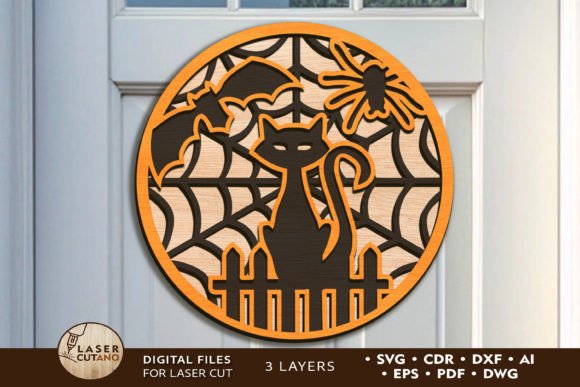 Black Cat Halloween Door Hanger