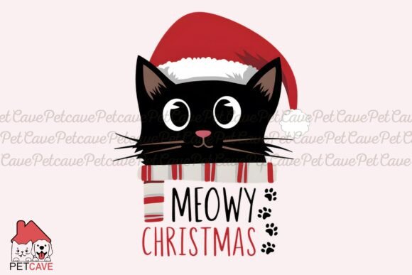 Black Cat in Santa Hat Meowy Christmas