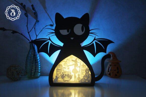 Cat Bat Wings Halloween Shadow Box SVG