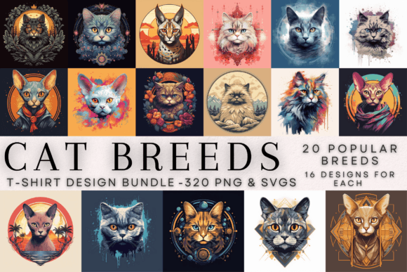 Cat Breeds T-Shirt Design Bundle