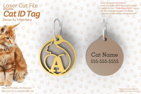 Cat ID Tag Laser Cut Alphabet ID Tag