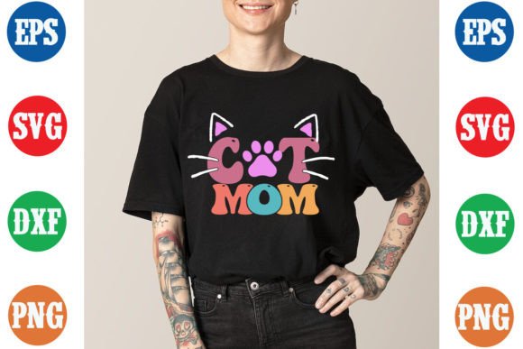 Cat Mom Groovy T-Shirt Design