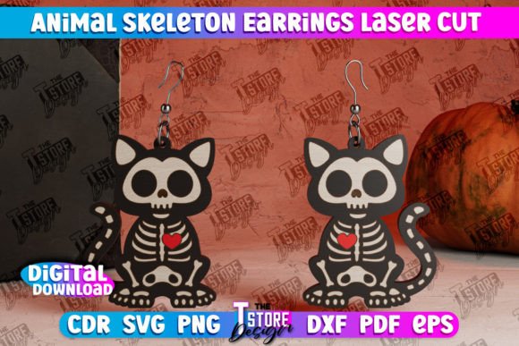 Cat Skeleton Earrings Jewelry Design