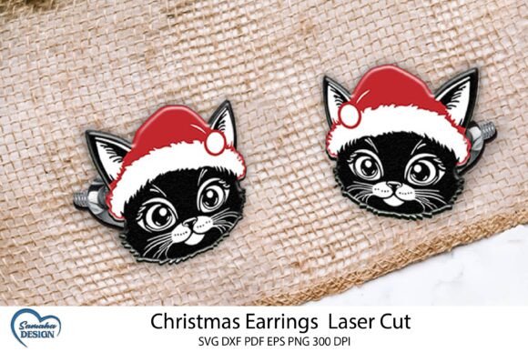 Christmas Cat. Christmas Earrings Laser