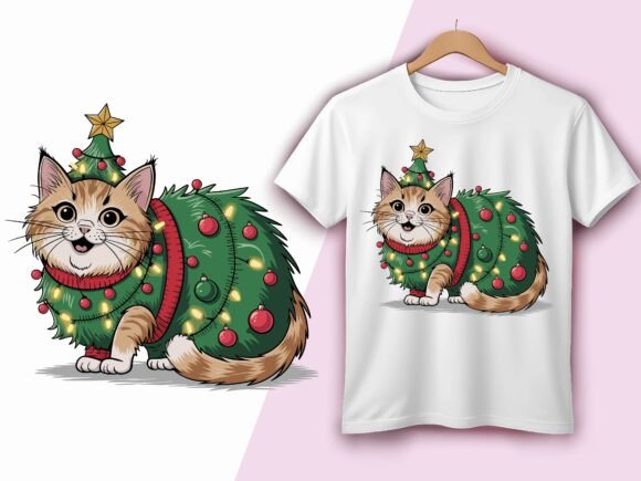 Christmas Cat in Tree Costume Vector