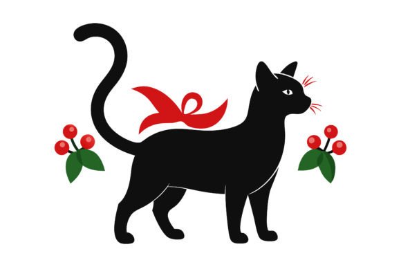 Christmas Cat Silhouette Vector