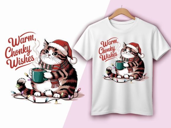 Christmas Cat Warm Chonky Wishes Vector