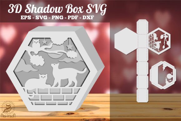 Couple Cat at Night Shadow Box SVG
