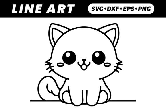 Cute Cartoon Cat Line Art Coloring Page