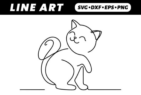 Cute Cat One-Line Drawing Illustration