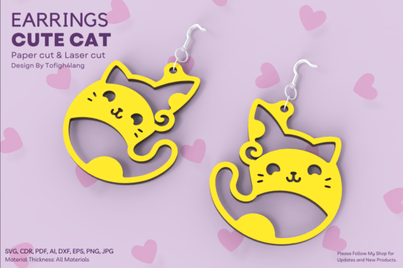Cute Cat Shaped Earrings, Laser Cut Cat