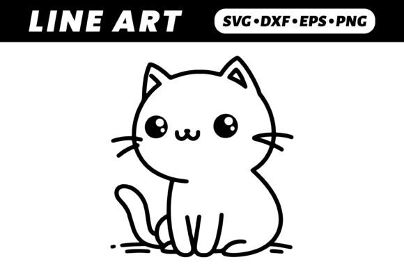 Cute Kawaii Cat Line Art Coloring Page