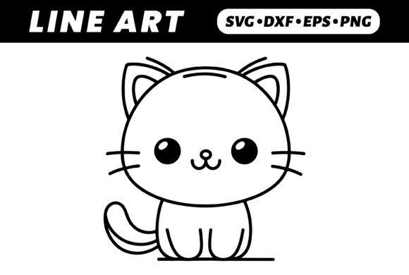 Cute Kawaii Cat Outline Coloring Page