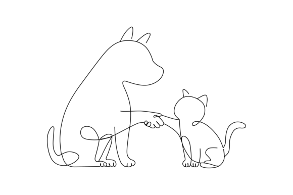 Dog is Shaking Hands with the Cat Vector