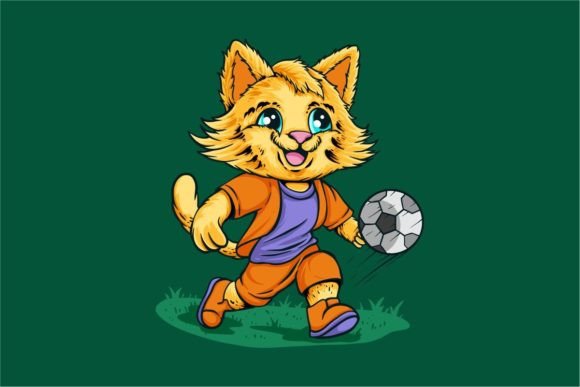 Football Cat Cartoon T-shirt Design