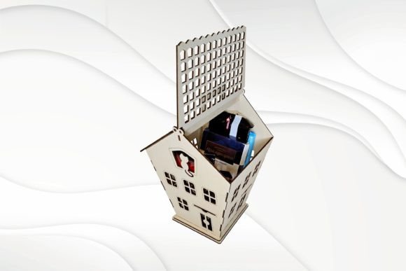 Gift Box House with Cat Laser Cut File