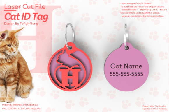 H Cat ID Tag Laser Cut File SVG