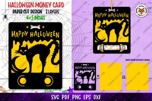 Halloween Cat Money Card SVG, Holder