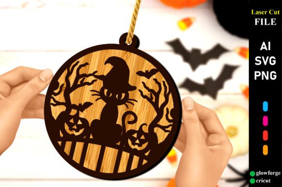 Halloween Cat Round Hanging Sign