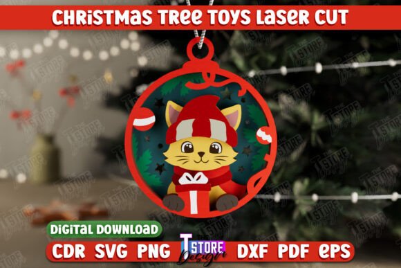 Layered Christmas Tree Toy Cat CNC
