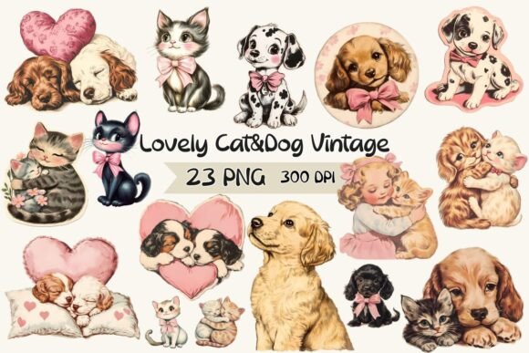 Lovely Cat Dog Vintage Clipart Sticker
