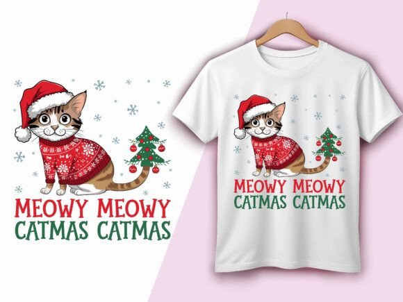 Meowy Catmas Cute Christmas Cat Vector