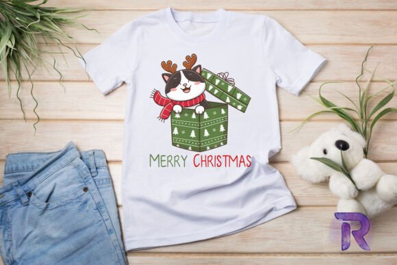 Merry Christmas Kitty Cat in a Box PNG