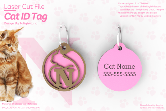 N Cat ID Tag Laser Cut File SVG