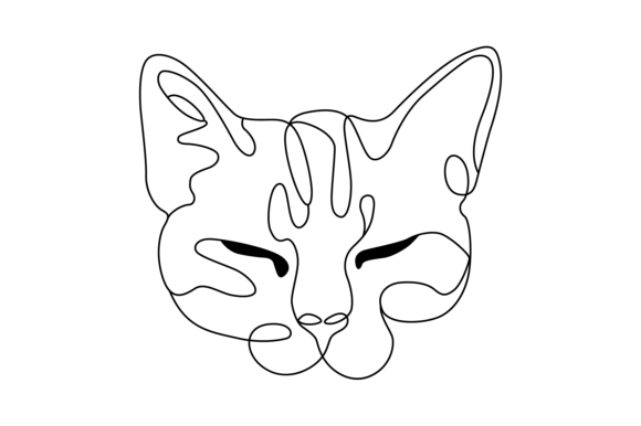 One Line Art of Cat Head Vector Art