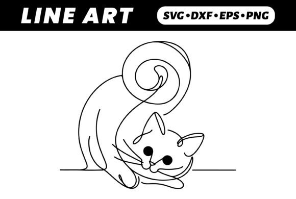One-Line Cat Drawing Playful Curl Pose