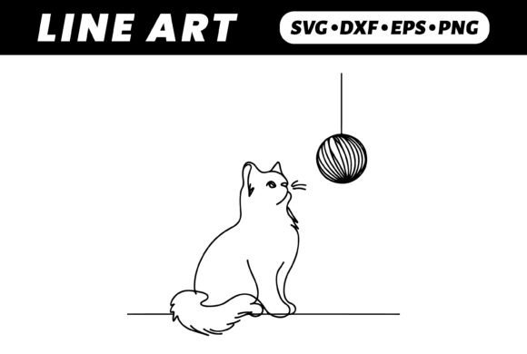 One-Line Cat Watching Hanging Yarn Ball