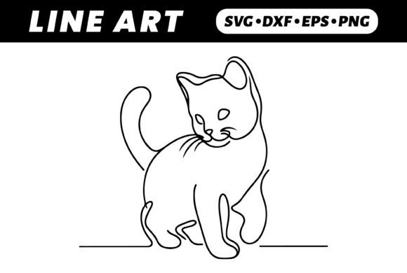 One-Line Drawing Cute Kitten Sitting