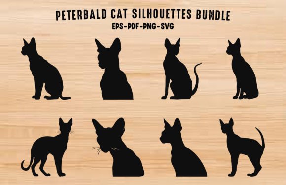 Peterbald Cat Black Silhouettes Clipart