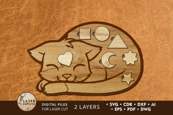 Puzzle for Kids, Cat Shape, Cut Template