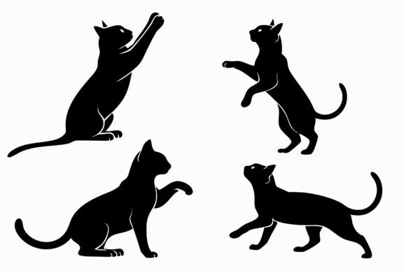 Set of Cat with Different Poses Silhouet