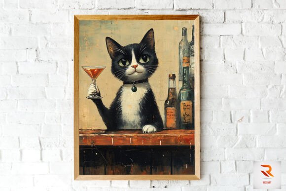 Tuxedo Cat Drinking a Martini Art