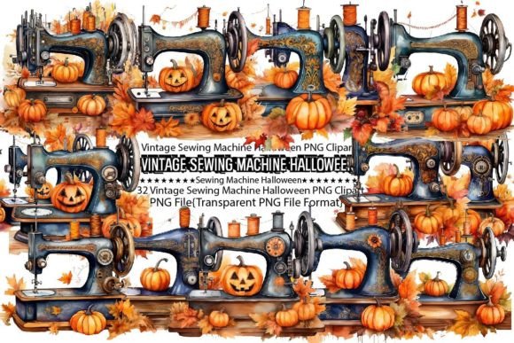 Vintage Sewing Machine Halloween PNG