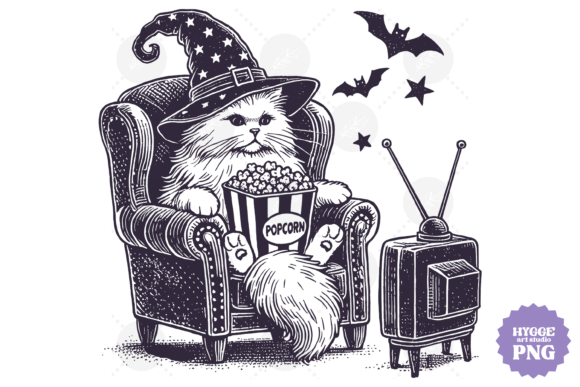 Vintage Witch Cat Feral Halloween Movies